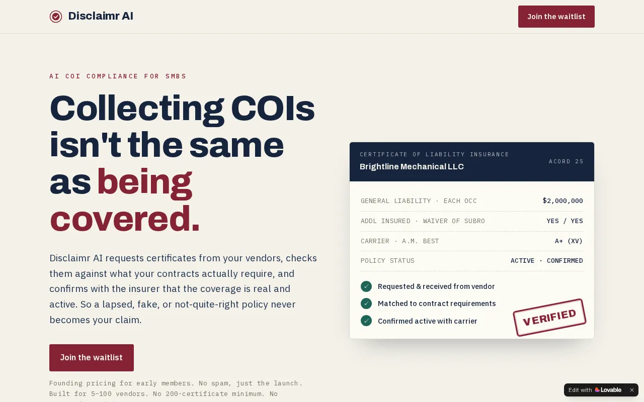 Disclaimr AI — preview screenshot