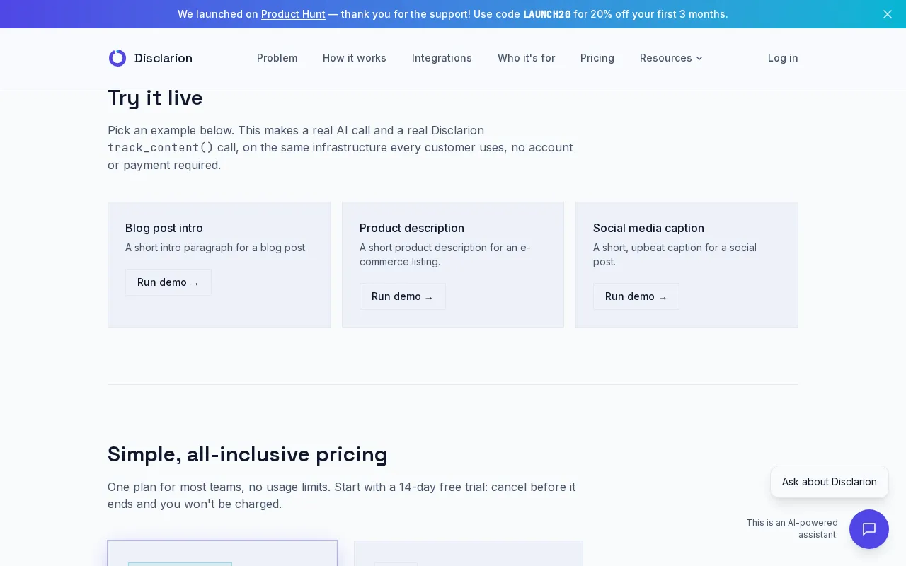 Disclarion — pricing page