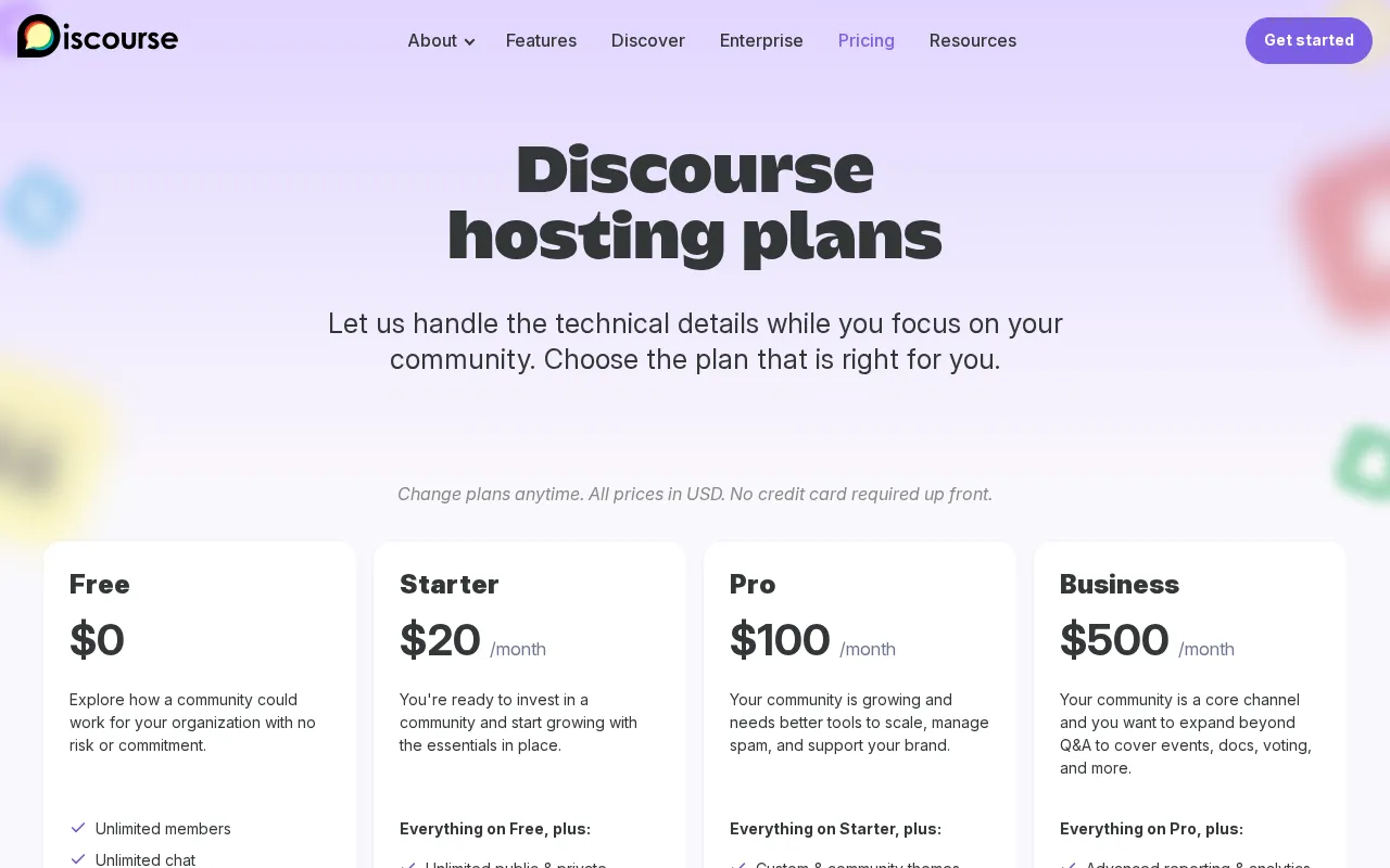 Discourse — pricing page