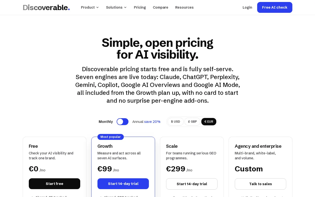 Discoverable — pricing page