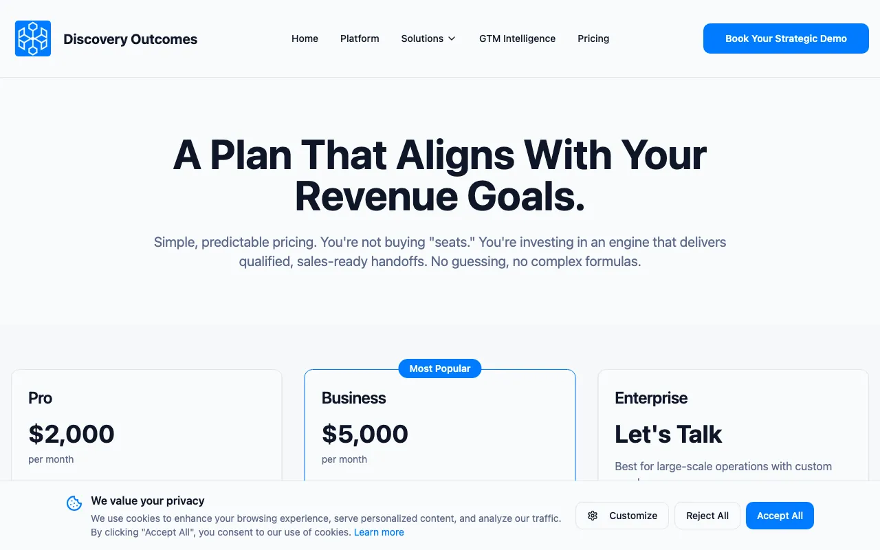 Discovery Outcomes — pricing page