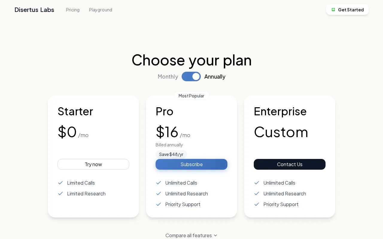 Disertus Labs — pricing page