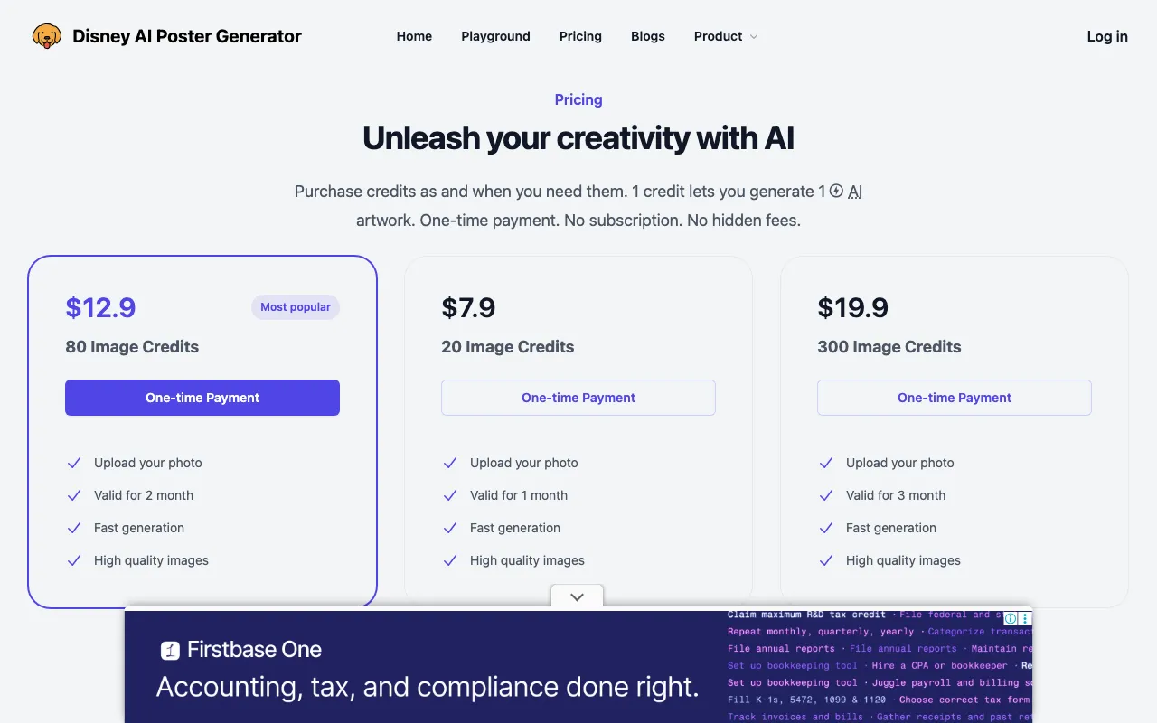 Disney AI Poster — pricing page
