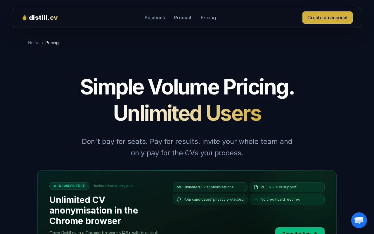Distill.cv — pricing page