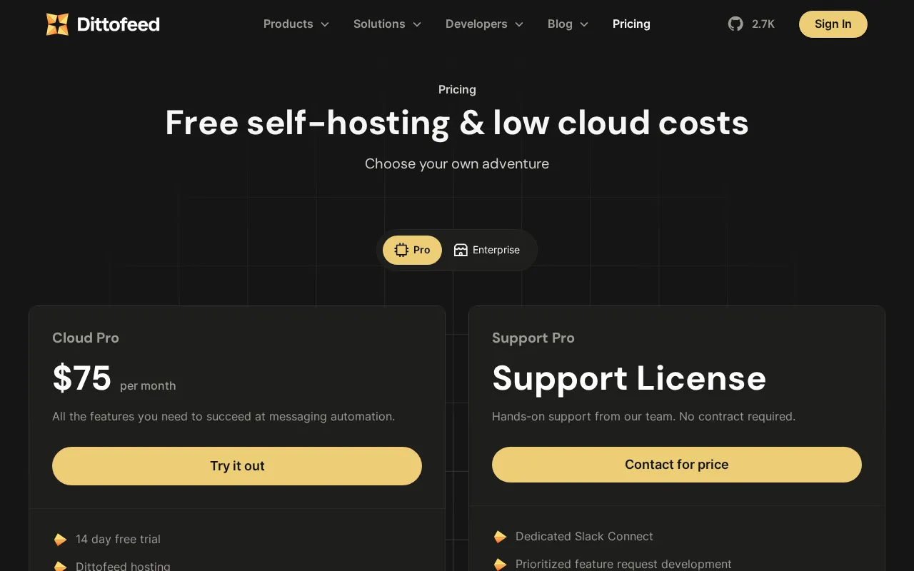 Dittofeed — pricing page