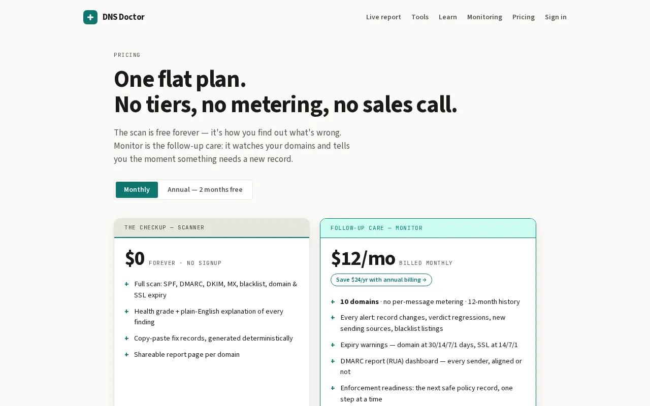 DNS Doctor — pricing page