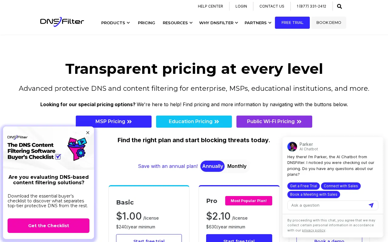 Dnsfilter — pricing page