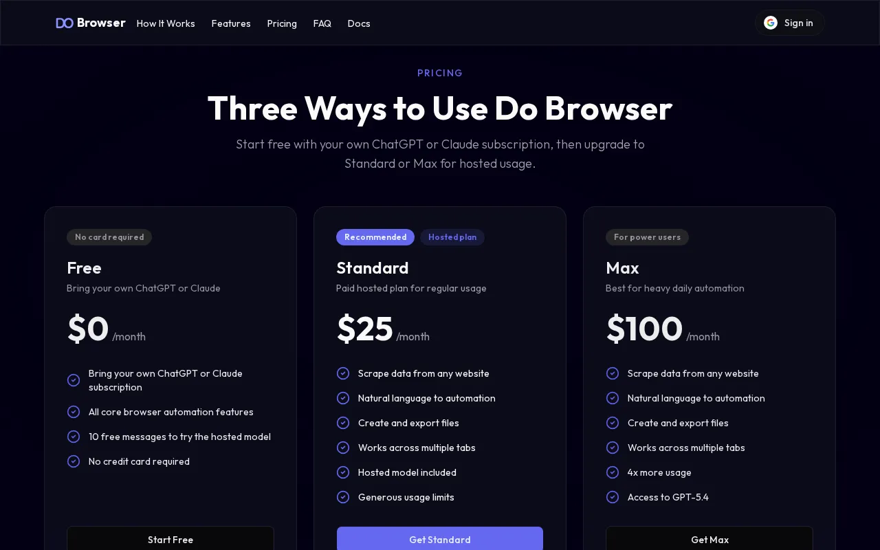 Do Browser — pricing page