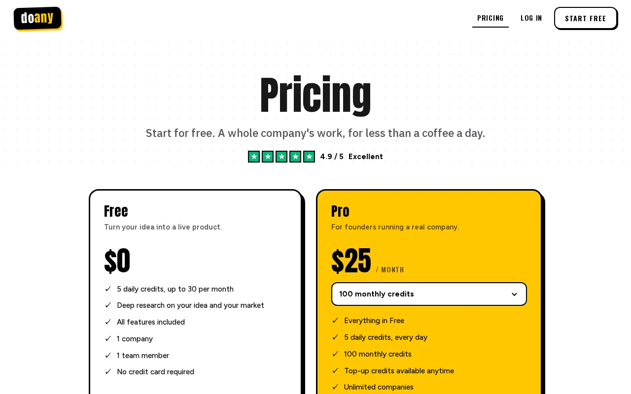 DoAny — pricing page