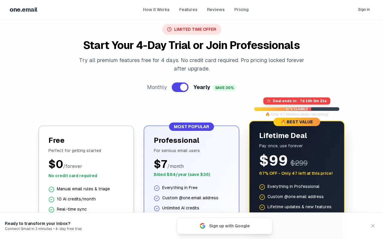 one.email — pricing page