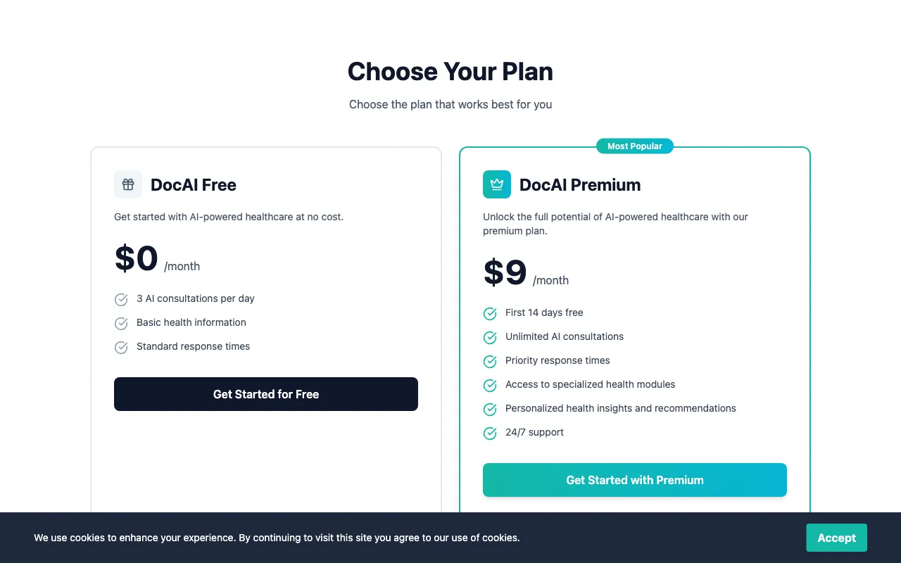 Doc AI — pricing page