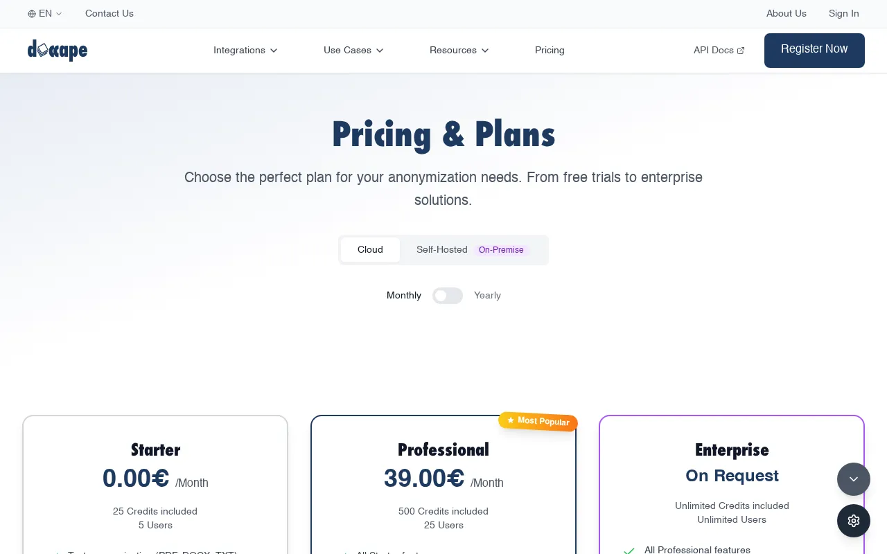 Doccape — pricing page
