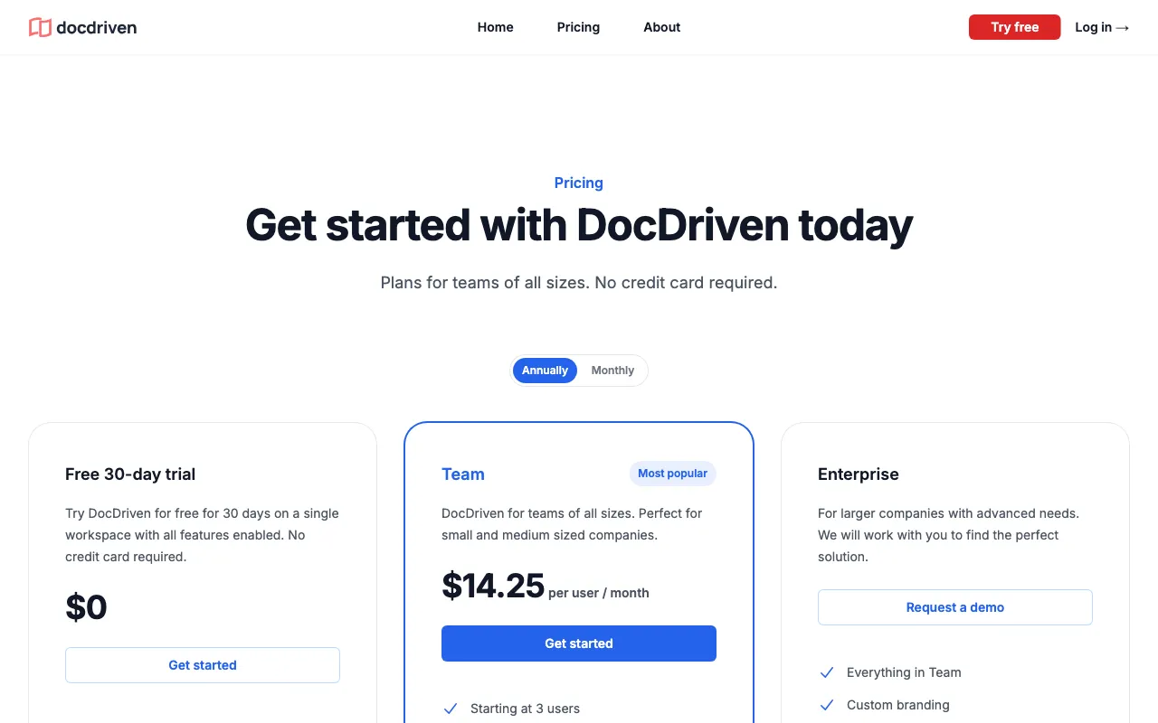 DocDriven — pricing page