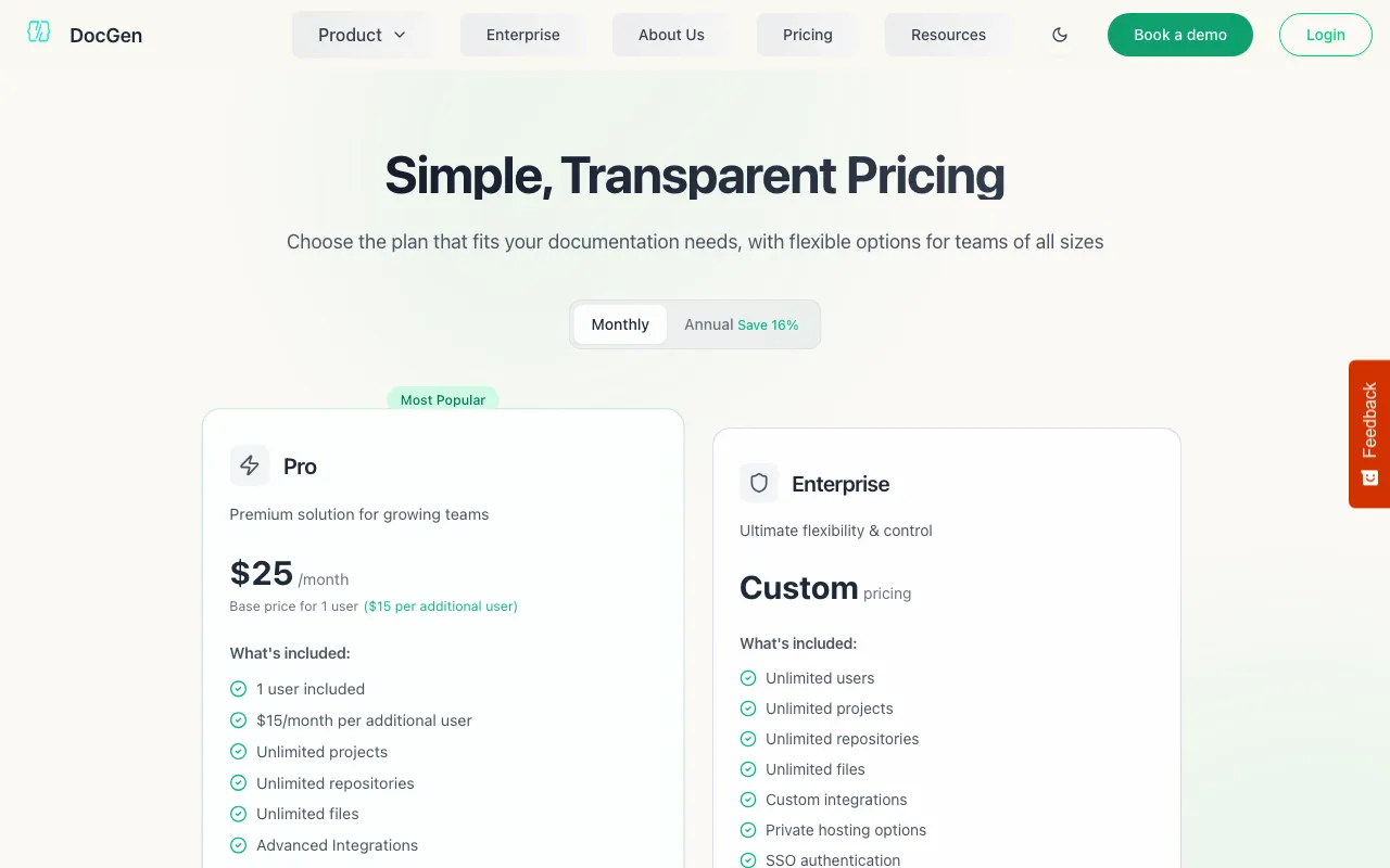 DocGen CLI — pricing page