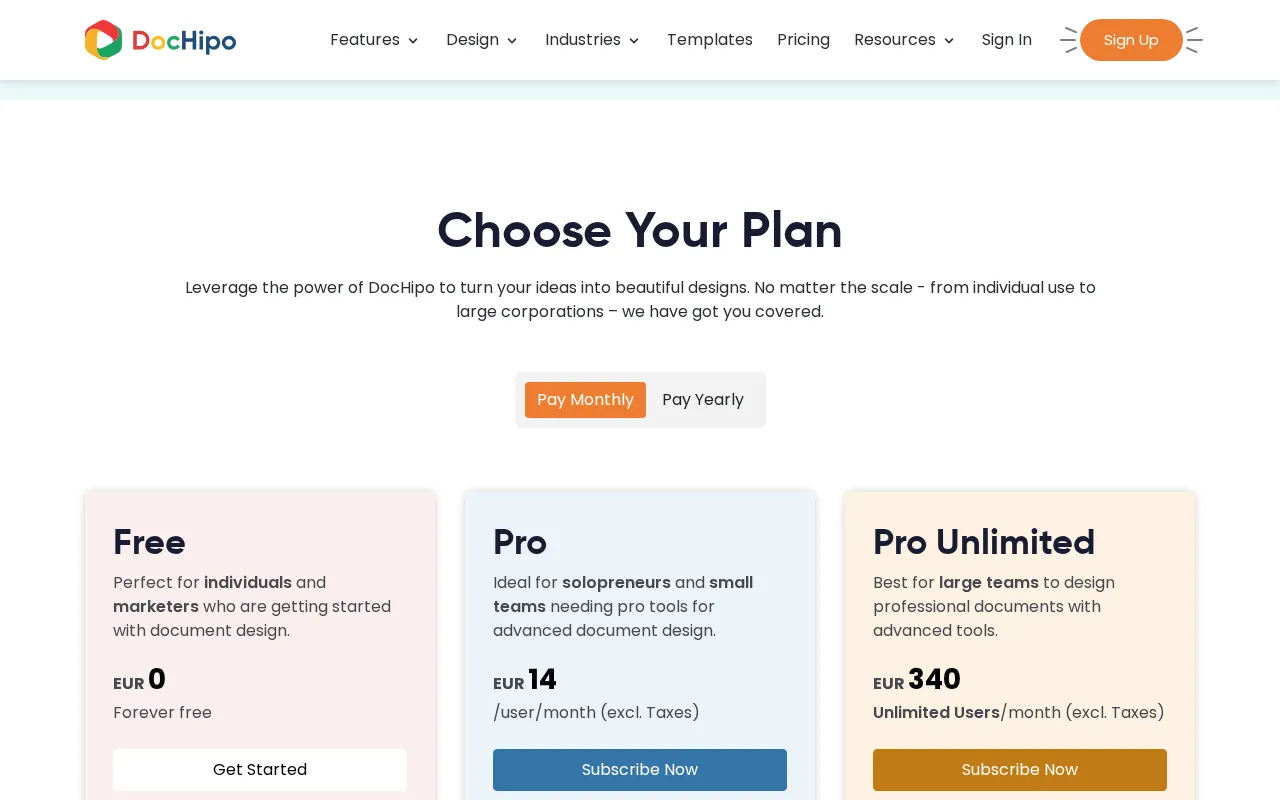 Dochipo — pricing page