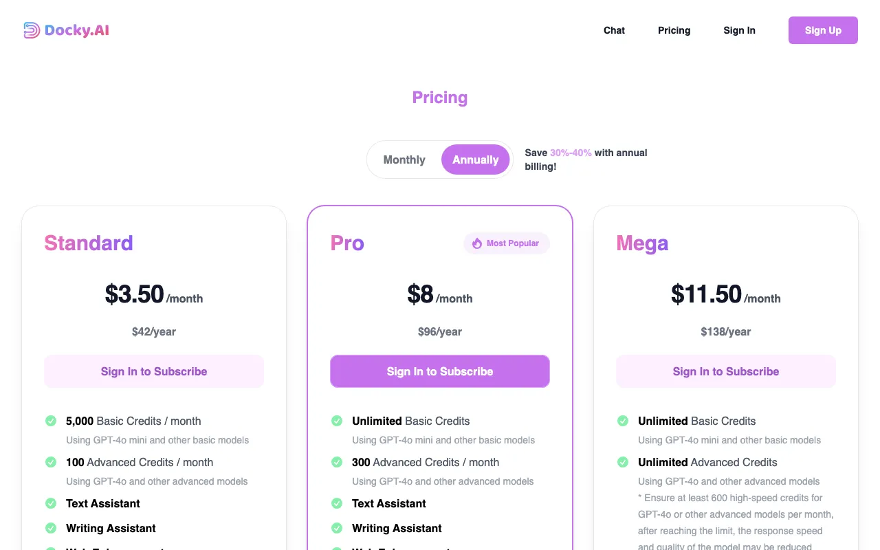 DockyAI:ChatGPT sidebar Chrome extension — pricing page