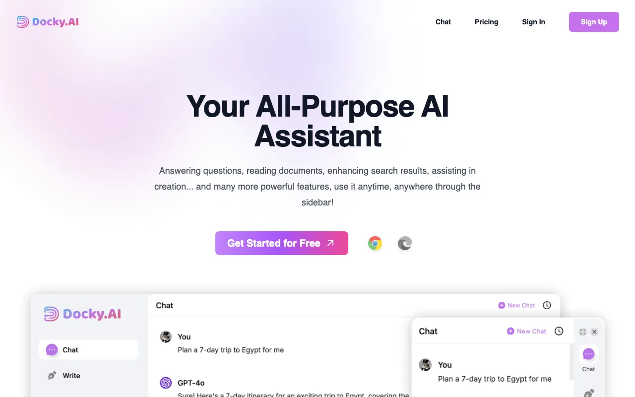 DockyAI:ChatGPT sidebar Chrome extension — preview screenshot