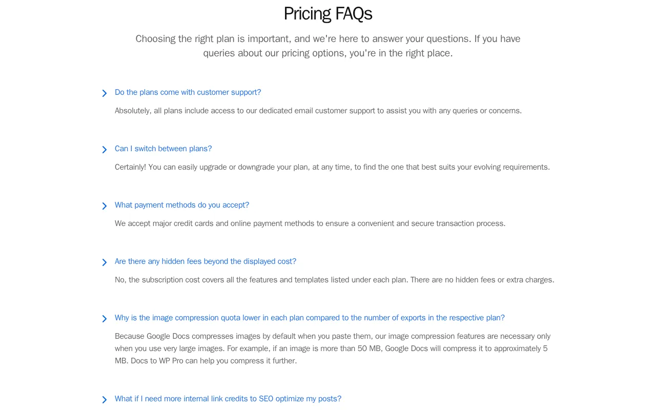 Docs to WP Pro — pricing page