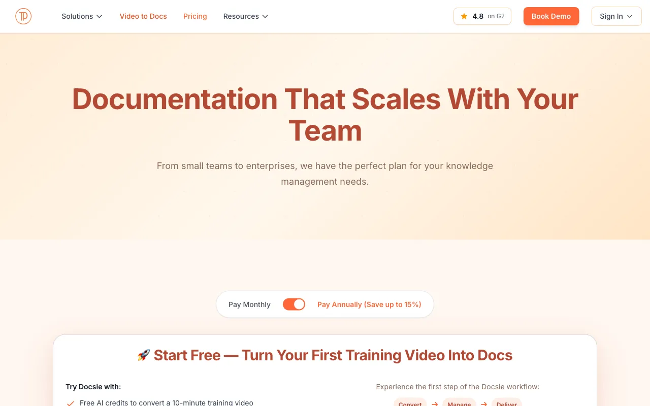 Docsie 2.0 — pricing page