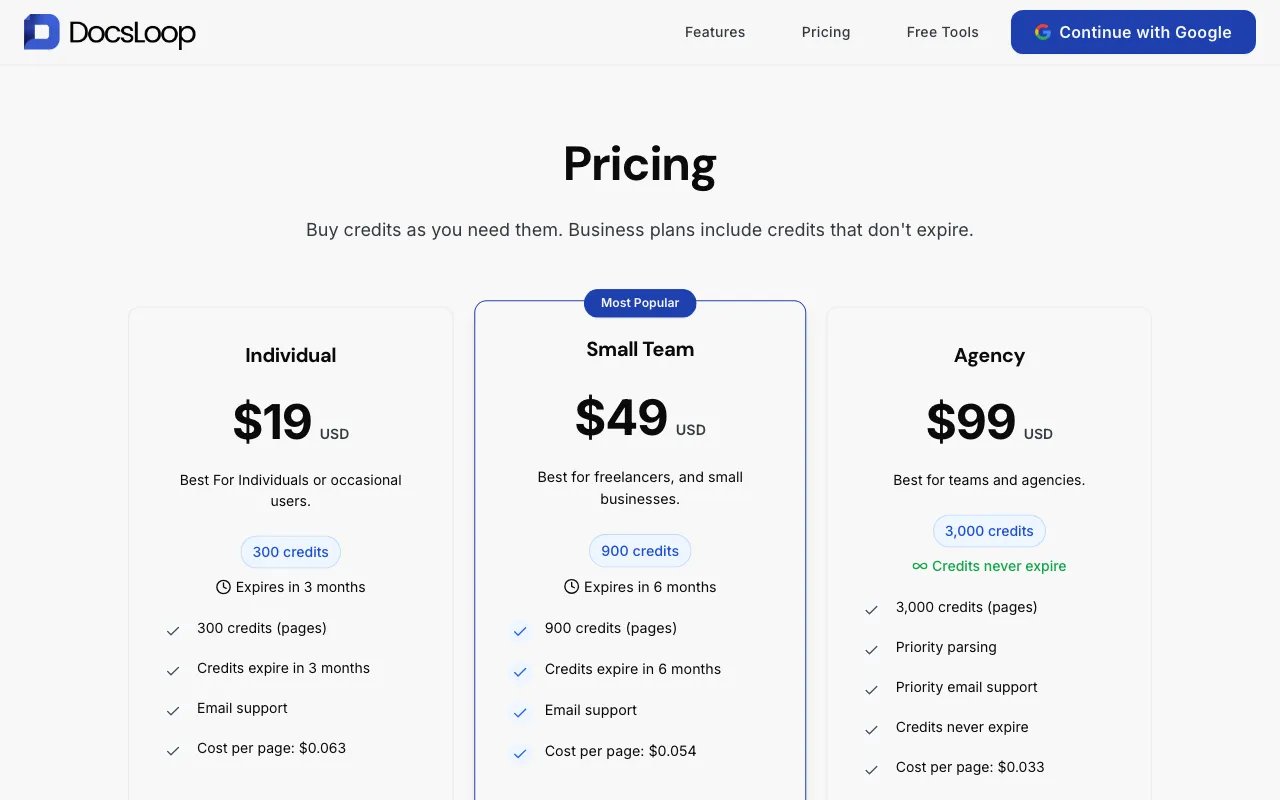 DocsLoop — pricing page