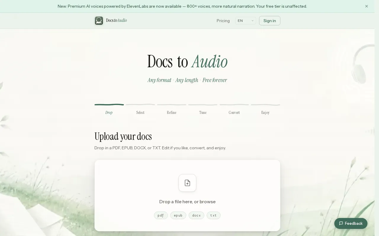 docstoaudio.online — preview screenshot
