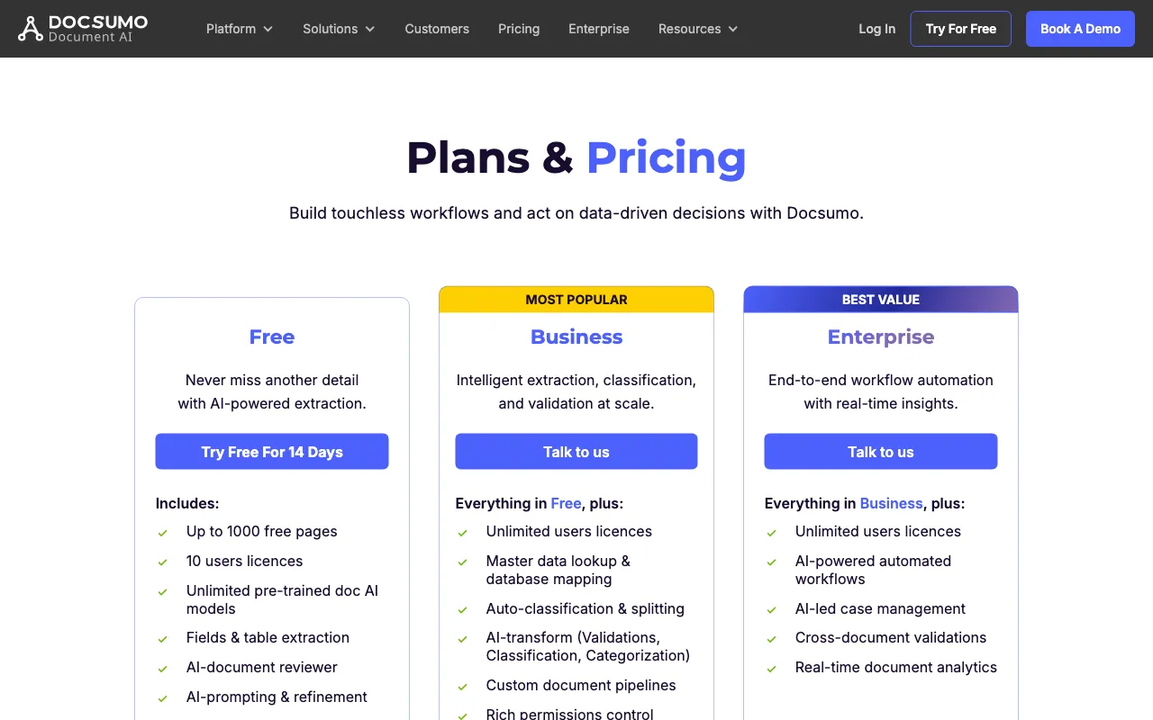 Docsumo — pricing page