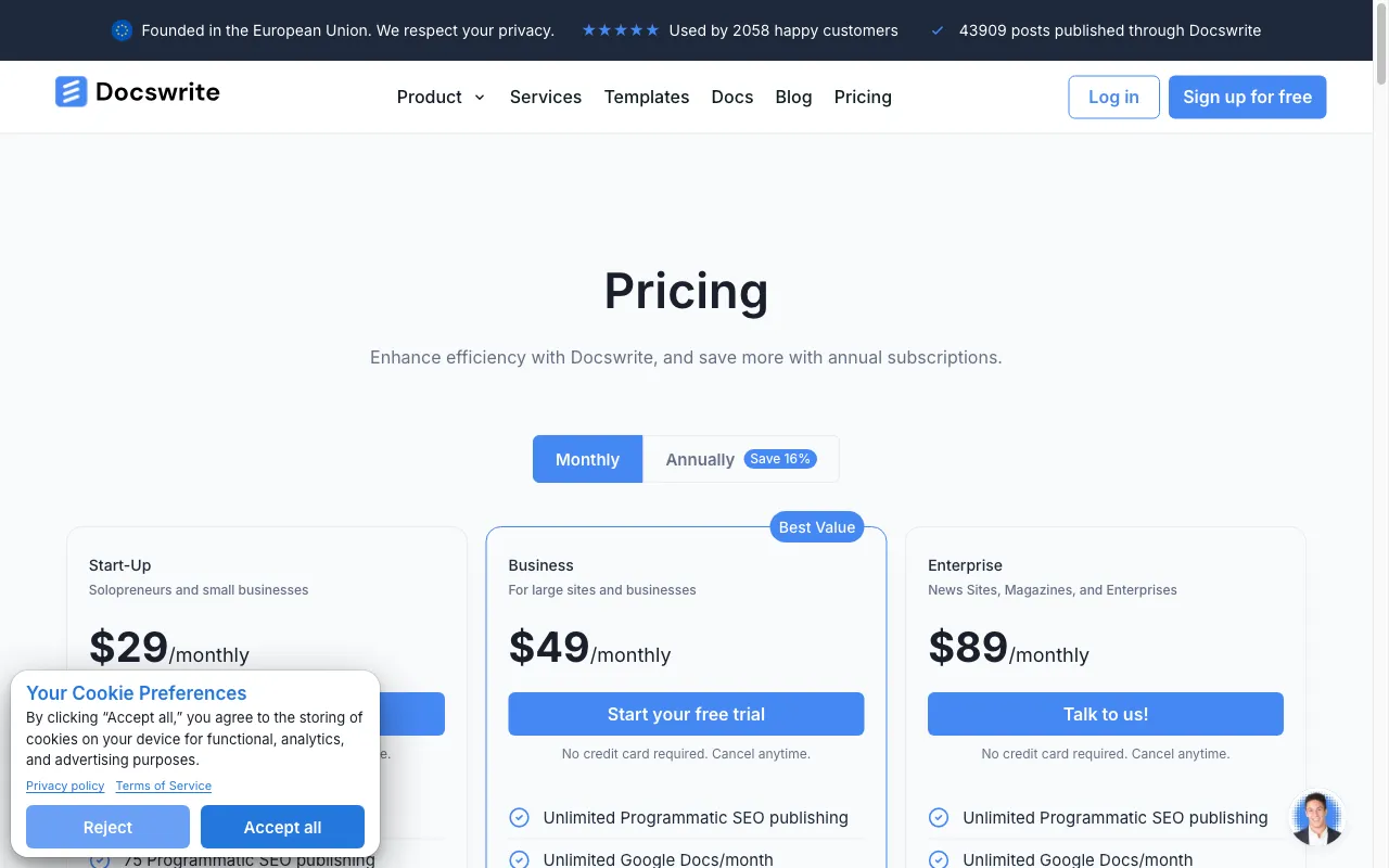 docswrite.com — pricing page