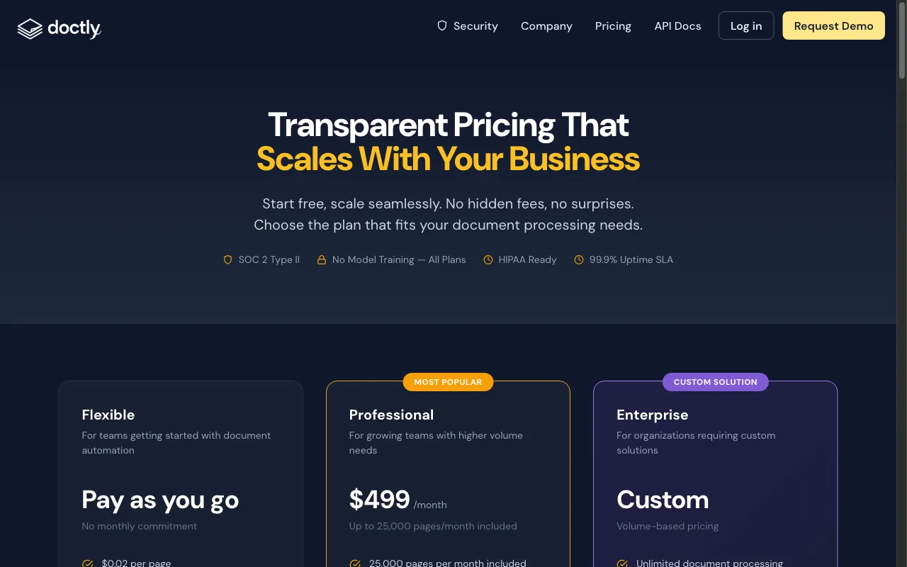 Doctly AI — pricing page