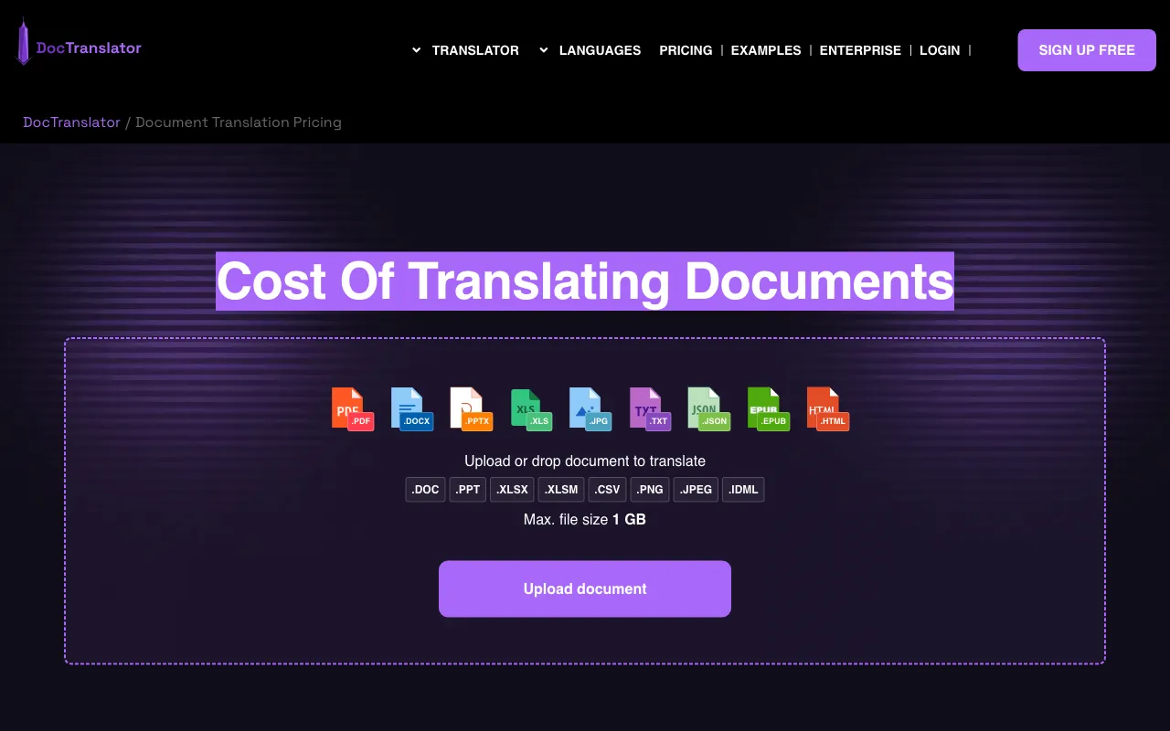 Free Doc Translator — pricing page