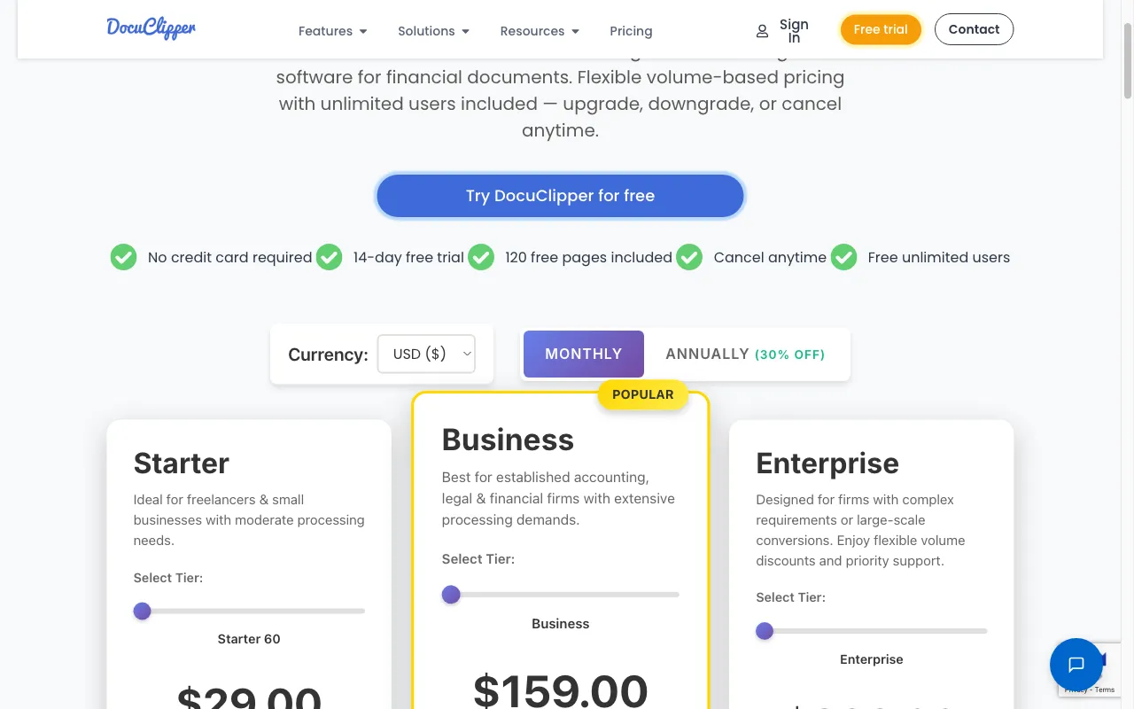 DocuClipper — pricing page