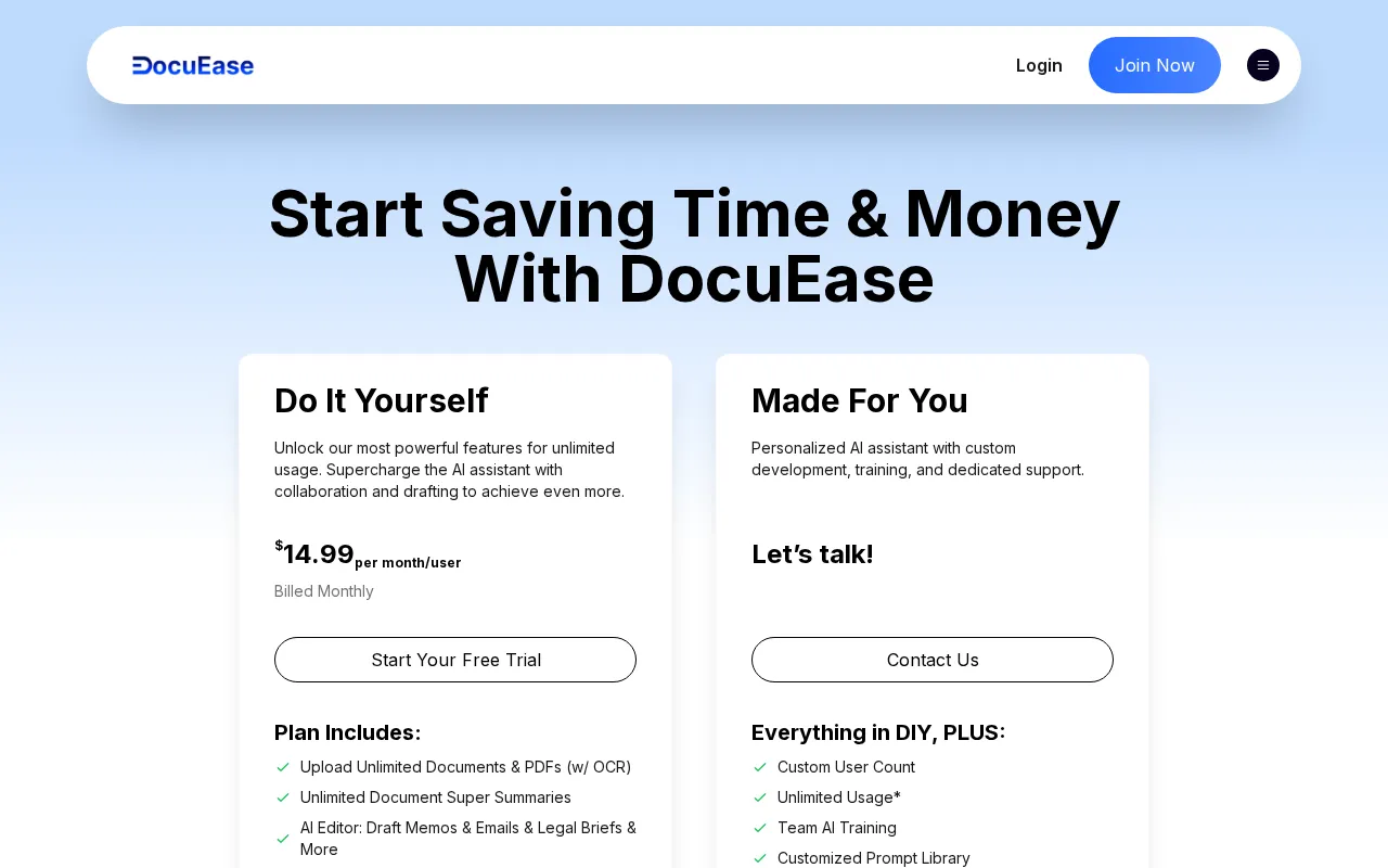 DocuEase — pricing page