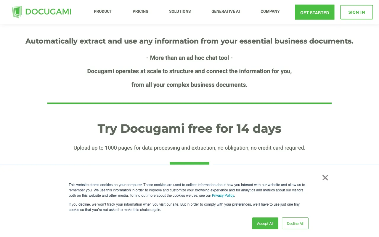docugami — pricing page