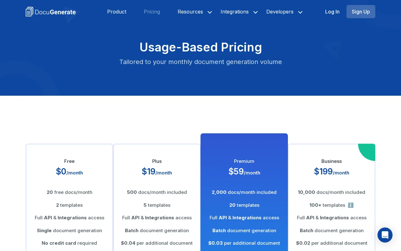 Docugenerate — pricing page