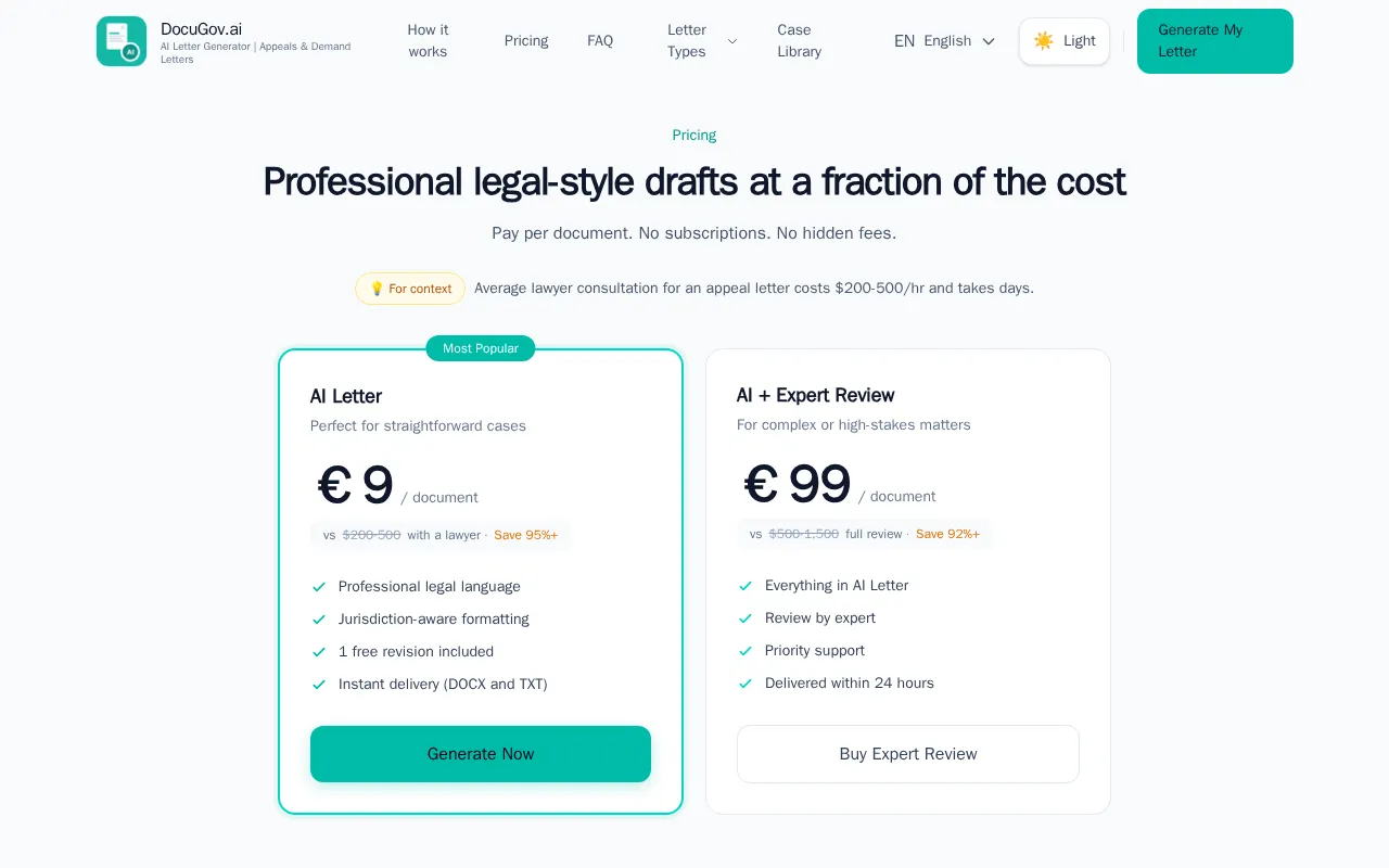 DocuGov.ai — pricing page