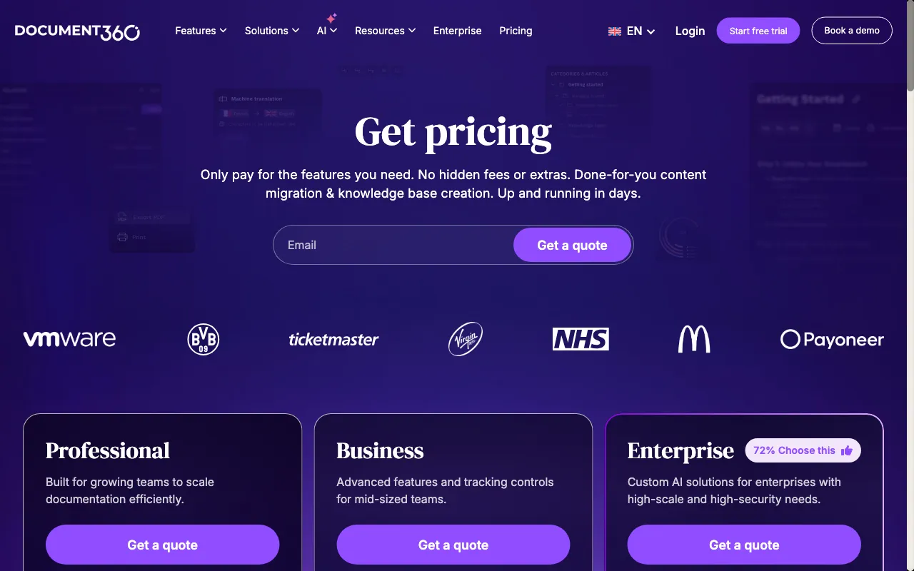 Document360 2.0 — pricing page