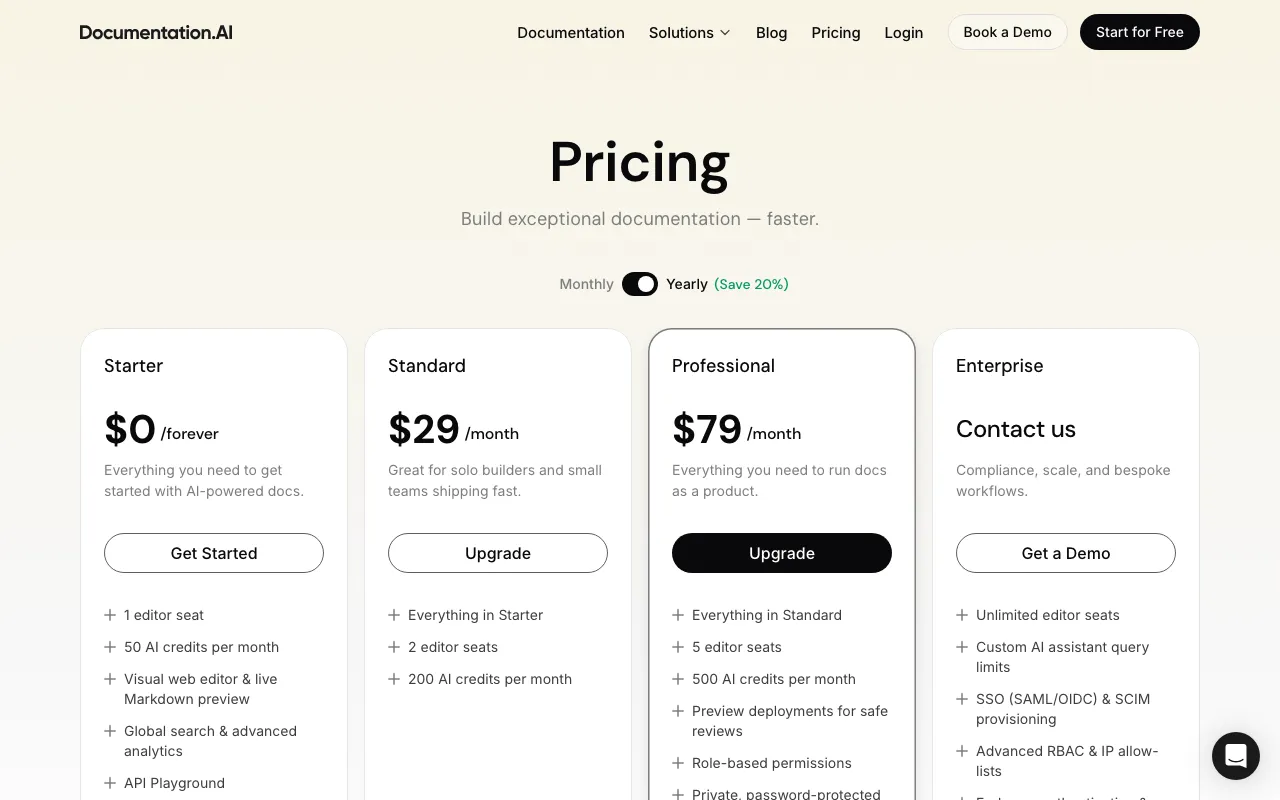 Documentation.AI — pricing page
