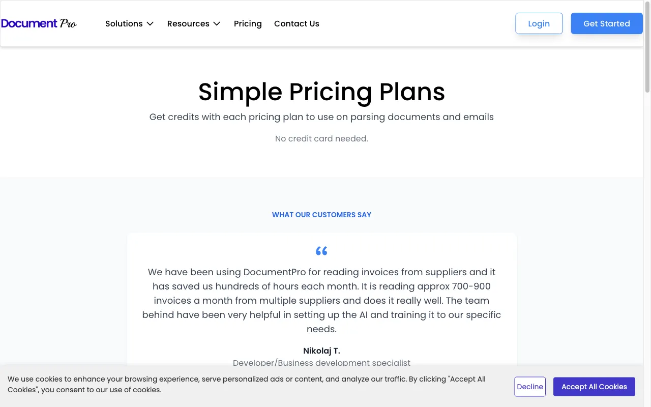 DocumentPro — pricing page