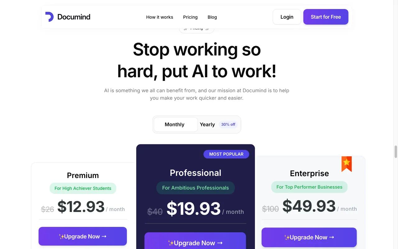 Documind — pricing page