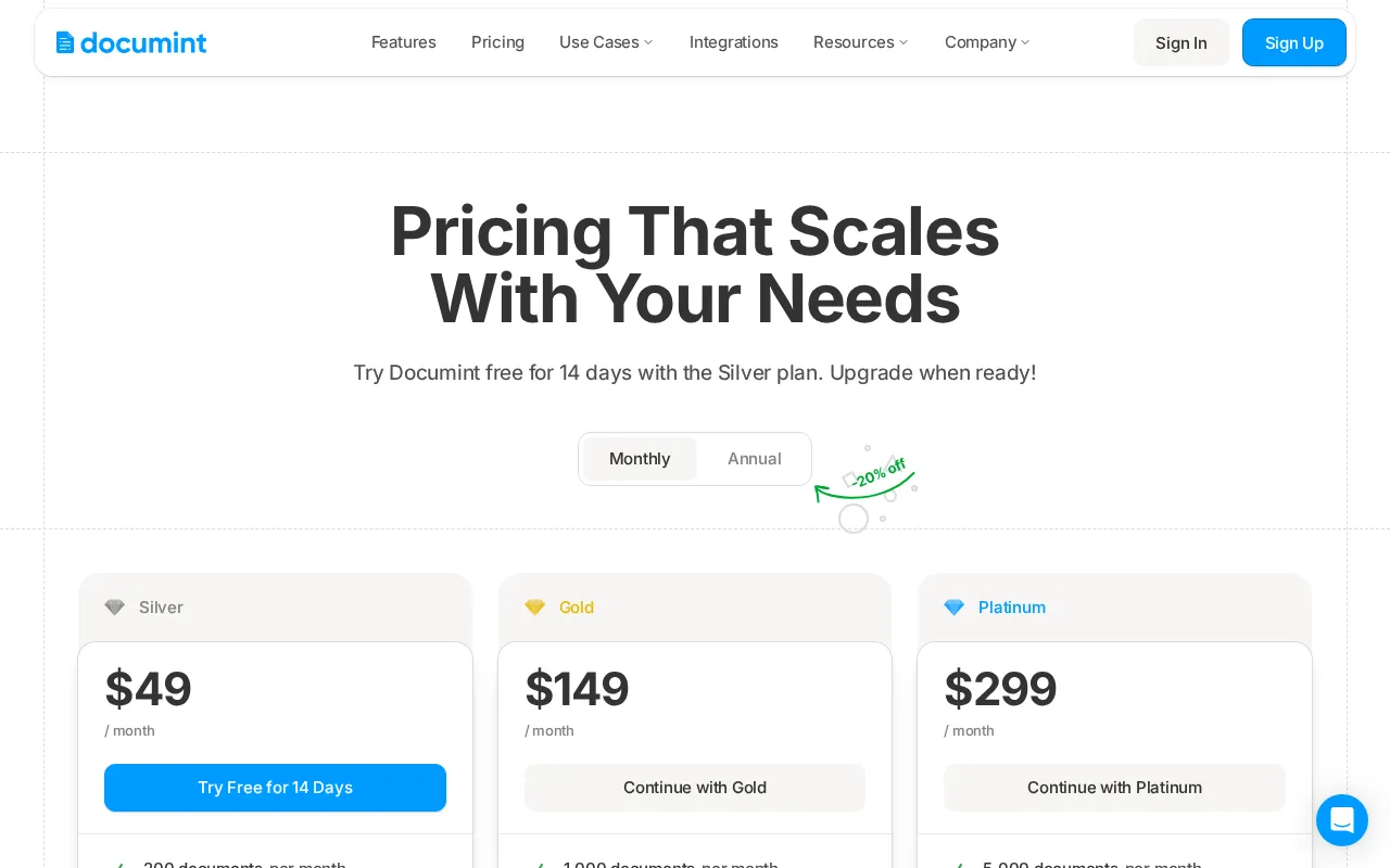 Documint — pricing page