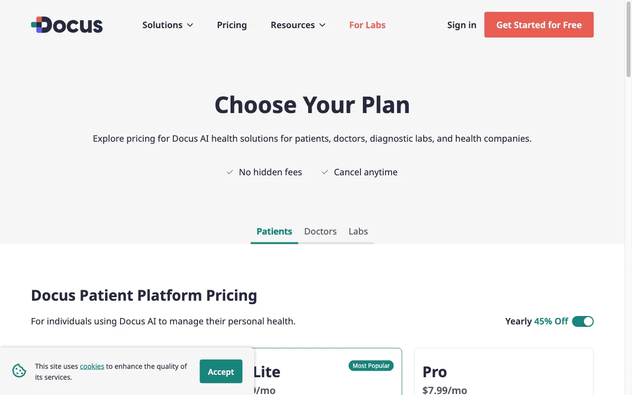 Docus — pricing page
