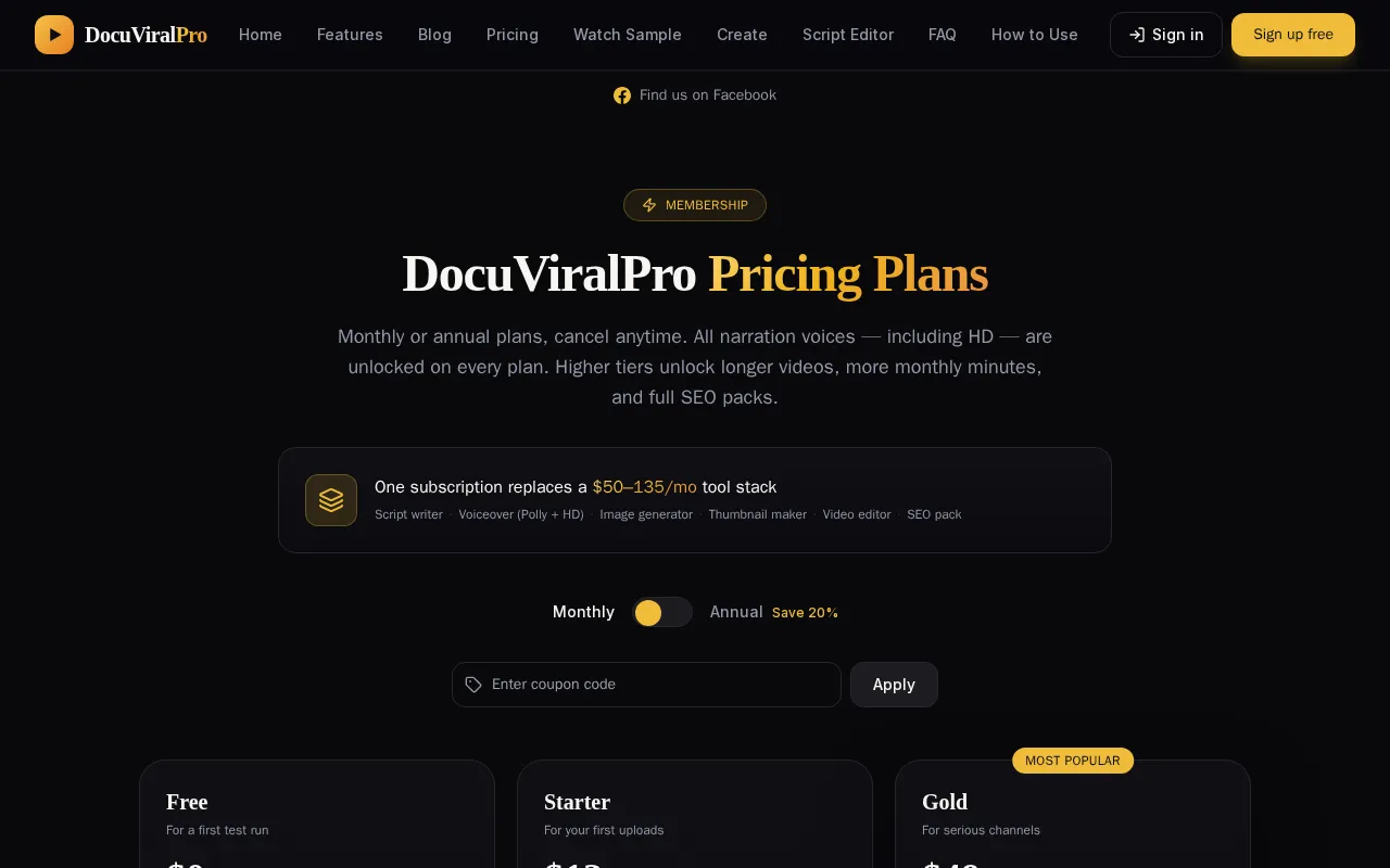 DocuViralPro — pricing page