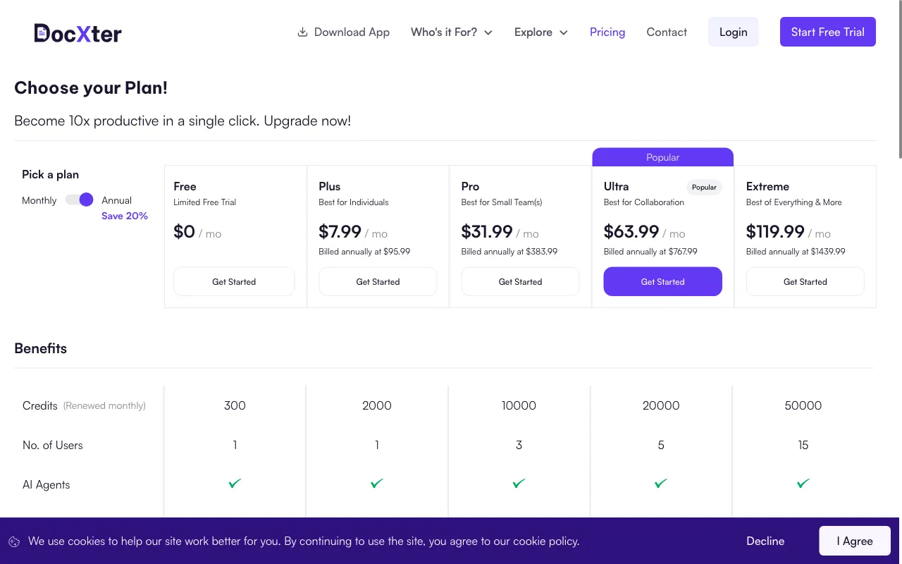 DocXter — pricing page