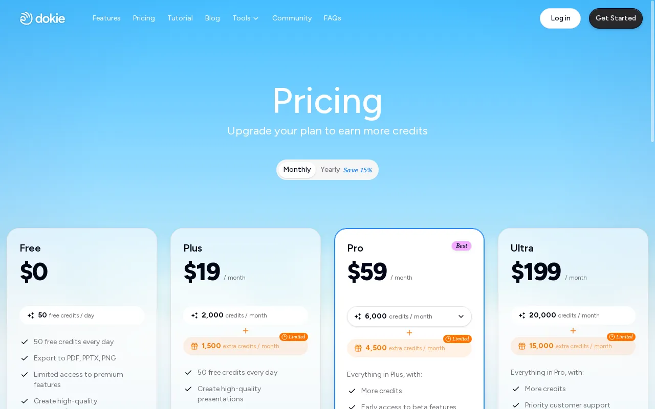 Dokie AI — pricing page