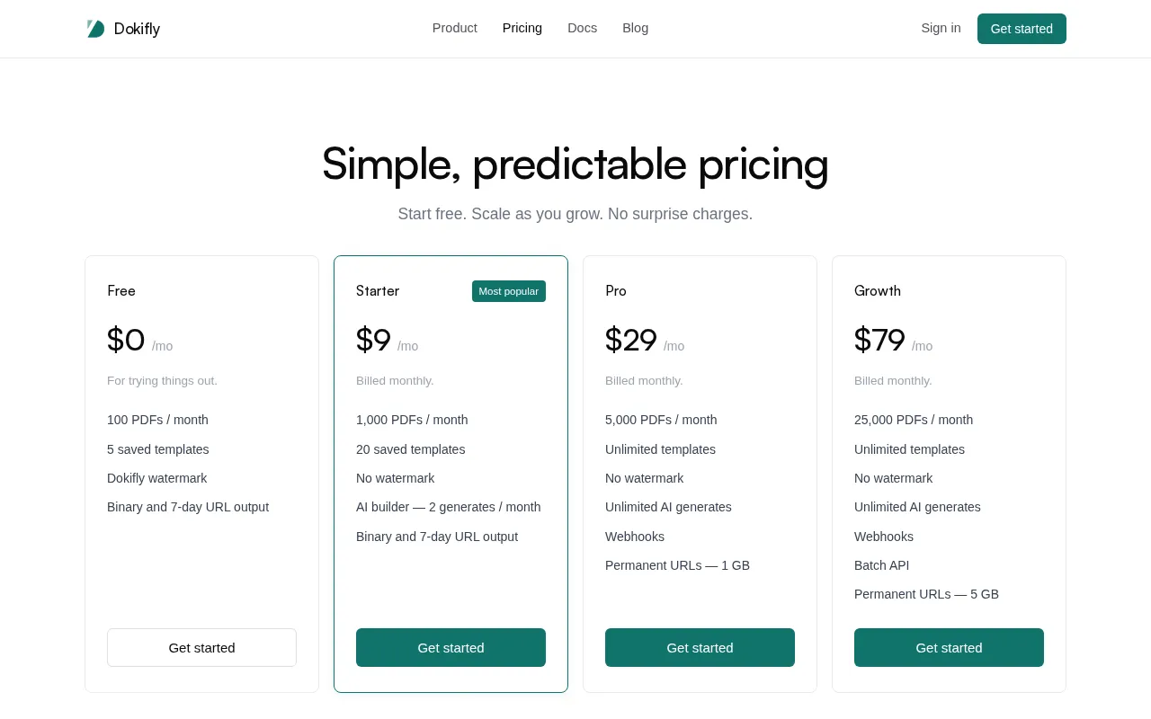 Dokifly — pricing page