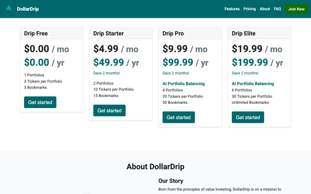 DollarDrip.io — pricing page