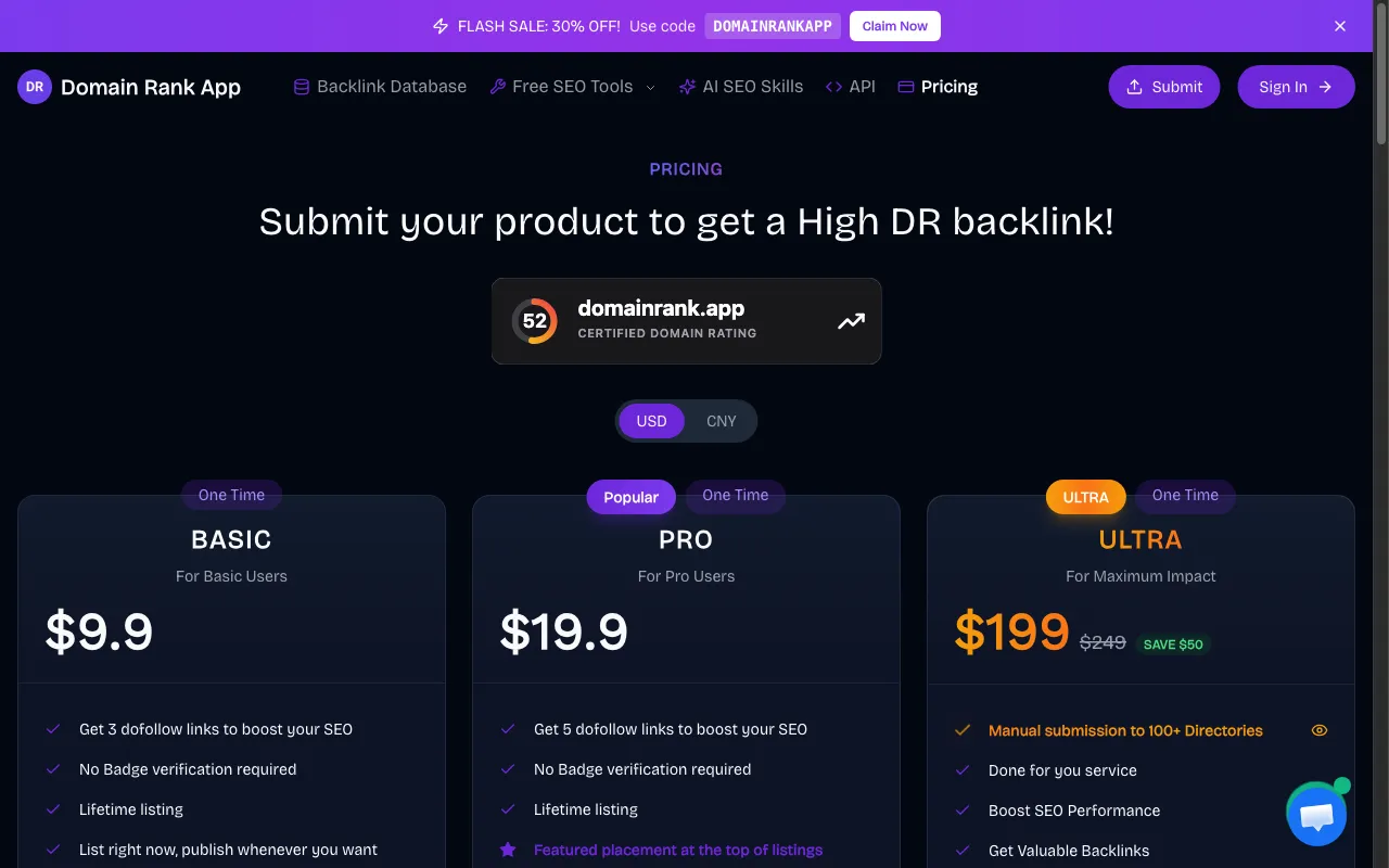 Domain Rank App — pricing page