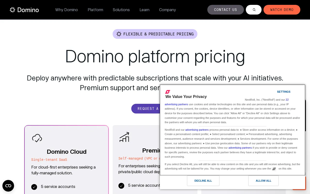 Domino Data Lab — pricing page