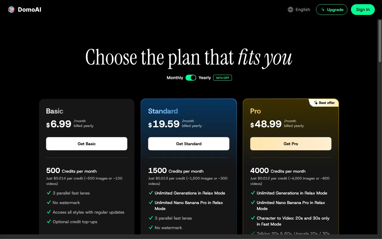DomoAI — pricing page