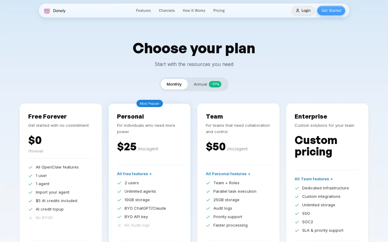 Donely — pricing page