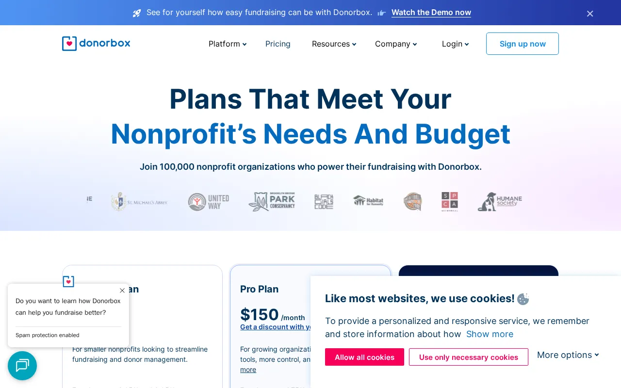 Donorbox — pricing page